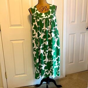 Only Necessities bold green floral sleeveless maxi Summer dress w/pockets cotton